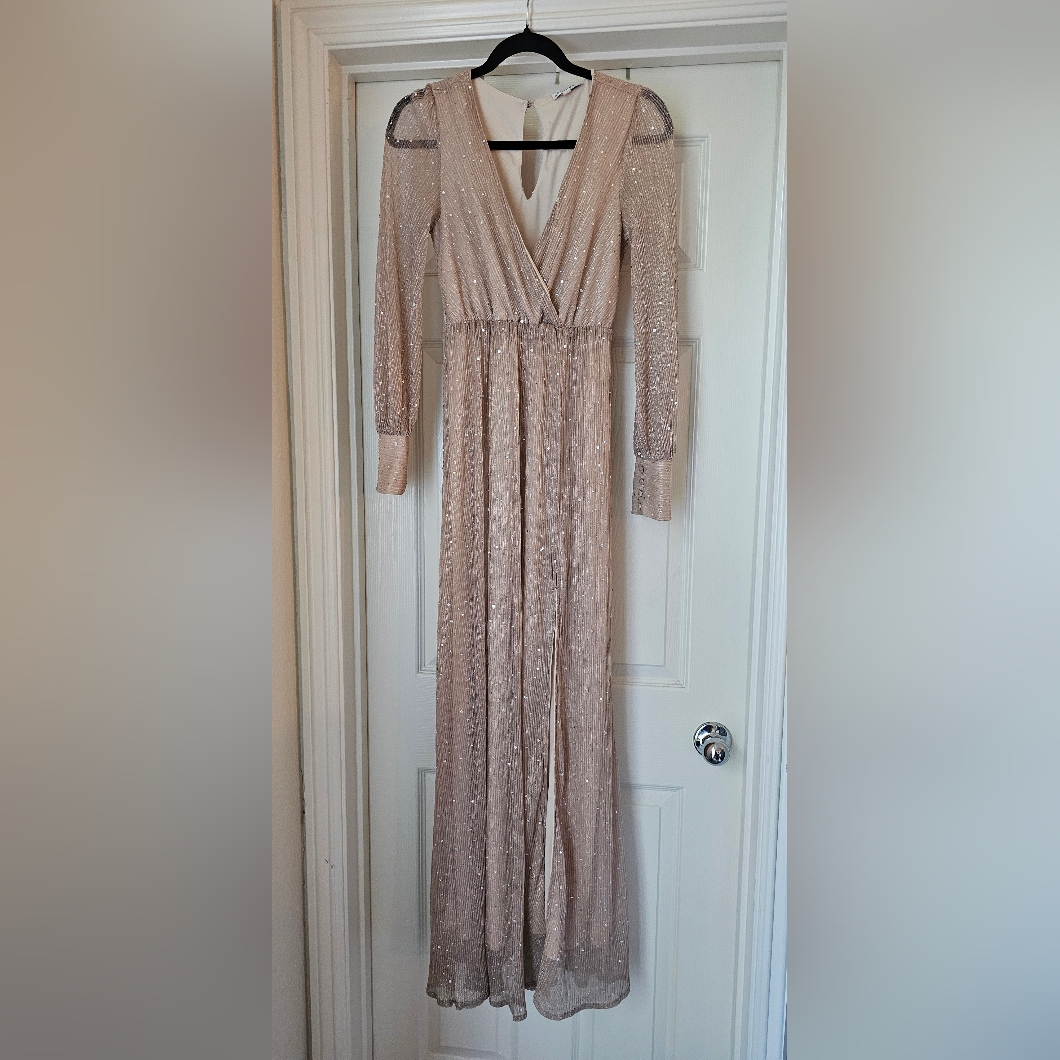 Baltic Born Blush Sequin Long-Sleeve V-Neck Maxi Dress
